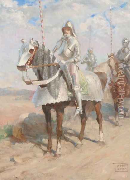 Knights on Horses Oil Painting - John False