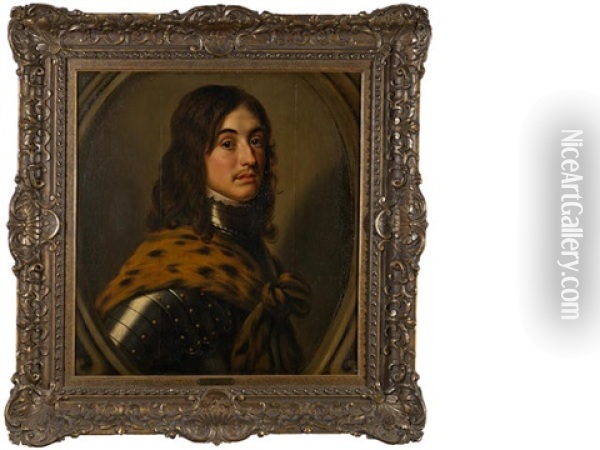A Portrait Of A Man In Armour, Thought To Be Prince Edward, Count Palatine Oil Painting - Willem van Honthorst