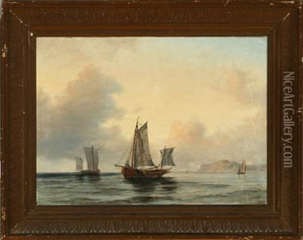 Coastal Scene With Sailing Ships In Calm Weather Oil Painting - Daniel Hermann Anton Melbye