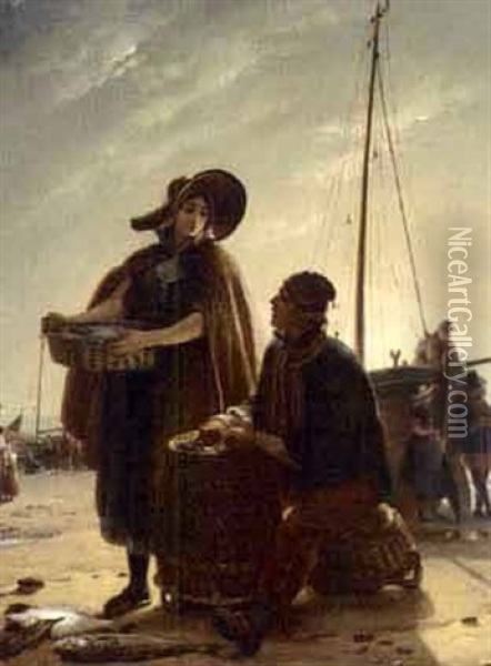 Fishermen On Scheveningen Beach Oil Painting - Jacques Joseph Eeckhout