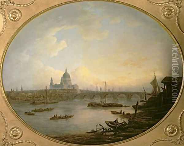 Blackfriars Bridge and St Pauls Cathedral 1774 Oil Painting - William Marlow