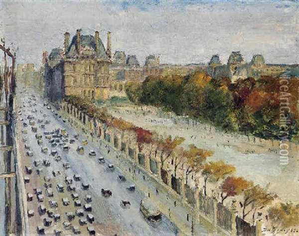 Les Tuileries Et La Rue De Rivoli Oil Painting - Georges Dufrenoy