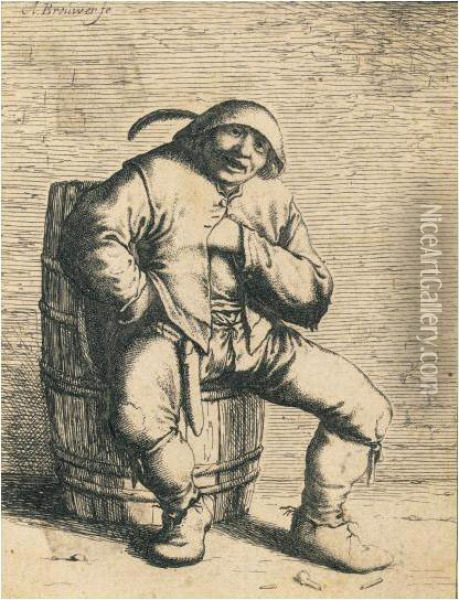 Peasant Sitting On A Cask (hollstein 34; W. 31) Oil Painting - Willem Basse