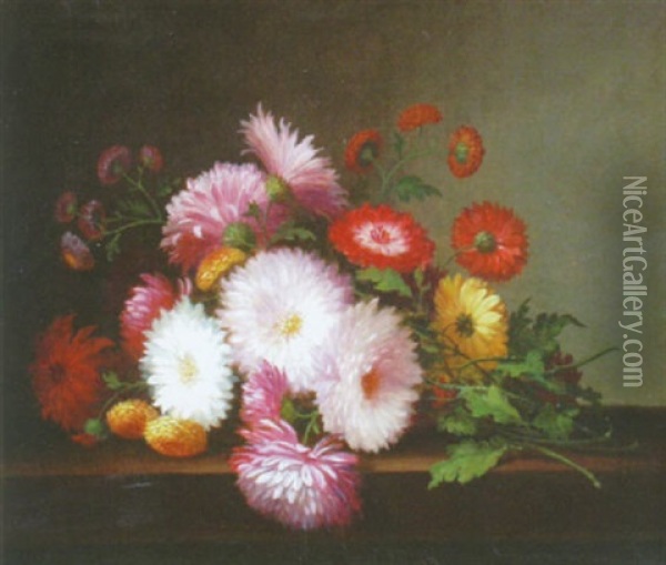 Chrysanthemums On A Table Oil Painting - Paul Lacroix