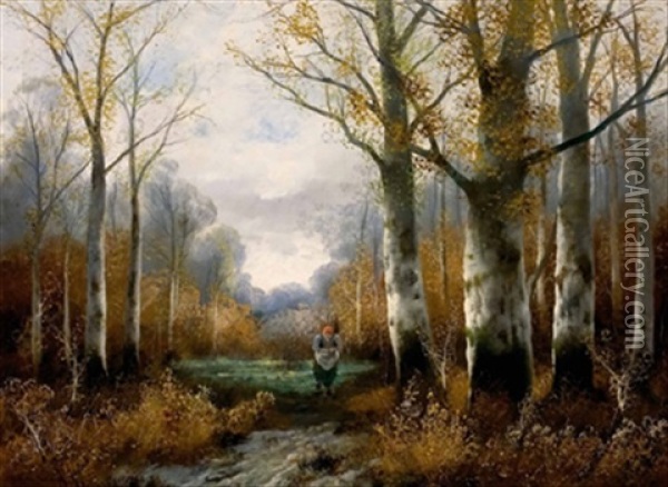 Im Herbstwald Oil Painting - Adolf Kaufmann