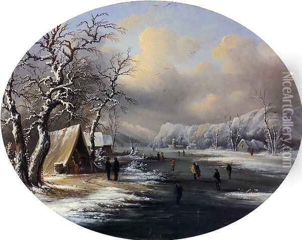 Skating on the Pond Oil Painting - Marie-Regis-Francois Gignoux