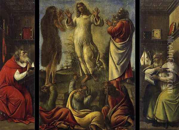 Transfiguration, St Jerome, St Augustine c. 1500 Oil Painting - Sandro Botticelli