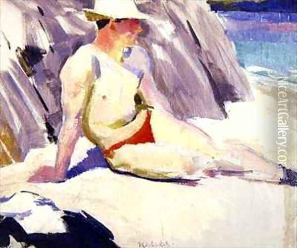 Sunbather on the Beach Iona Oil Painting - Francis Campbell Boileau Cadell