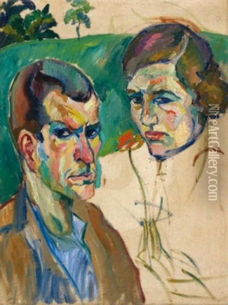 Portrat Eines Paares (portrait Of A Couple) Oil Painting - Robert Amrein