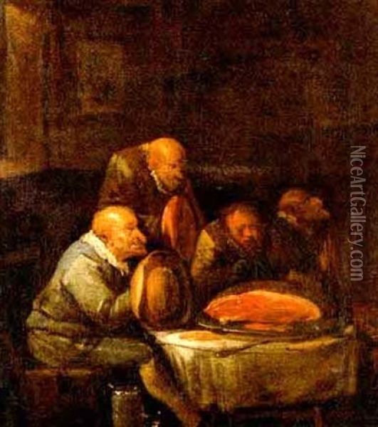 Das Tischgebet (+ Trinkgelage; Pair) Oil Painting - Egbert van Heemskerck the Younger