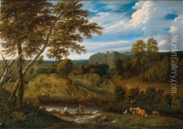 Eine Flusslandschaft Oil Painting - Jan Baptist Huysmans