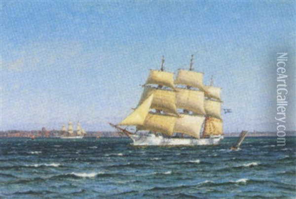Marine Med Sejlskibe Pa Sundet Oil Painting - Vilhelm Karl Ferdinand Arnesen