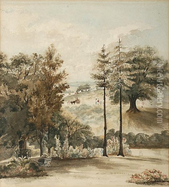 Figures In The Park At Shrubland, Nearipswich Oil Painting - John Thomas Selwin Ibbetson
