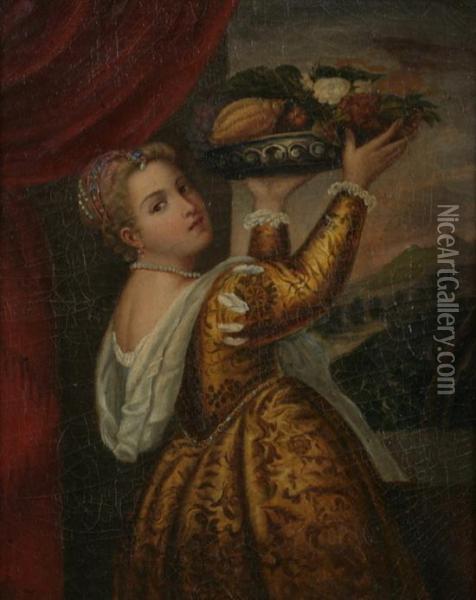 Girl With Basket Oil Painting - Tiziano Vecellio (Titian)