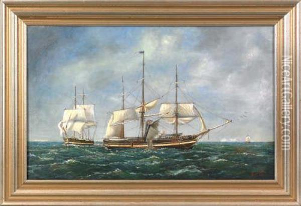 A Whale Ship Oil Painting - John I. Coggeshall