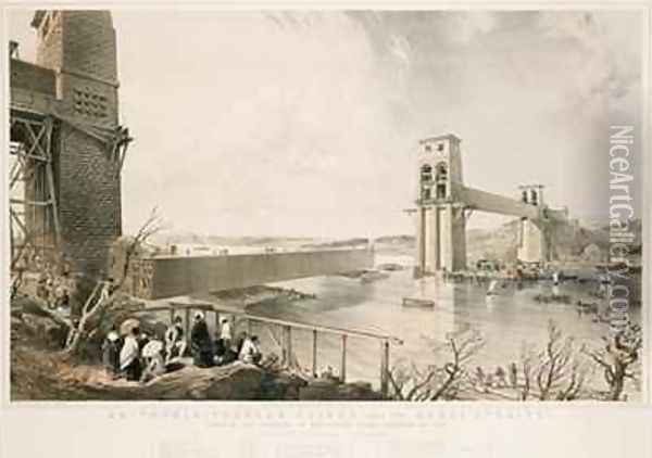 Britannia Tubular Bridge during construction Oil Painting - George Hawkins