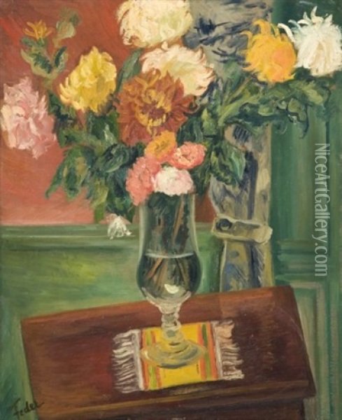 Dahlias Dans Un Vase Oil Painting - Adolphe Aizik Feder