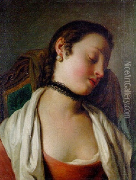 Jeune Femme En Buste Endormie Oil Painting - Pietro Antonio Rotari