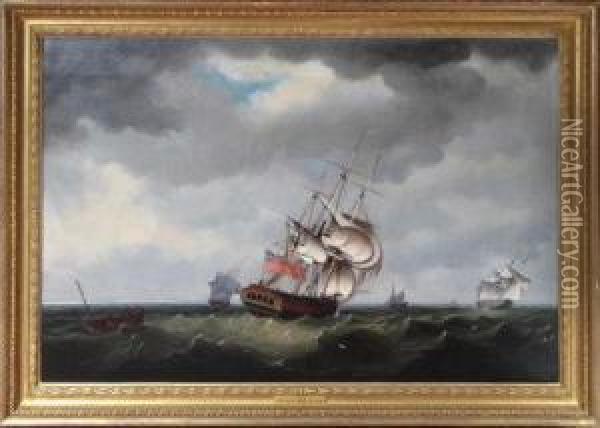 The Repulse 38 Guns, In The Solent Off Calshot Oil Painting - Richard Paton