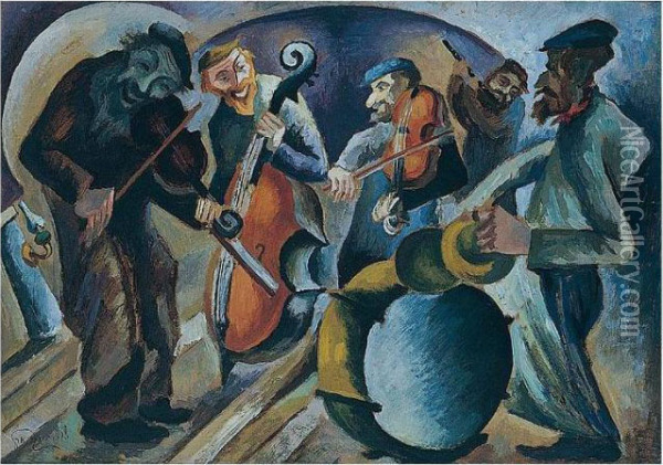 Jewish Musicians Oil Painting - Issachar ber Ryback
