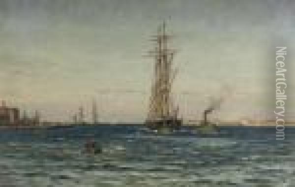 Sailing Out From The Harbour Oil Painting - Vilhelm Karl Ferd. Arnesen