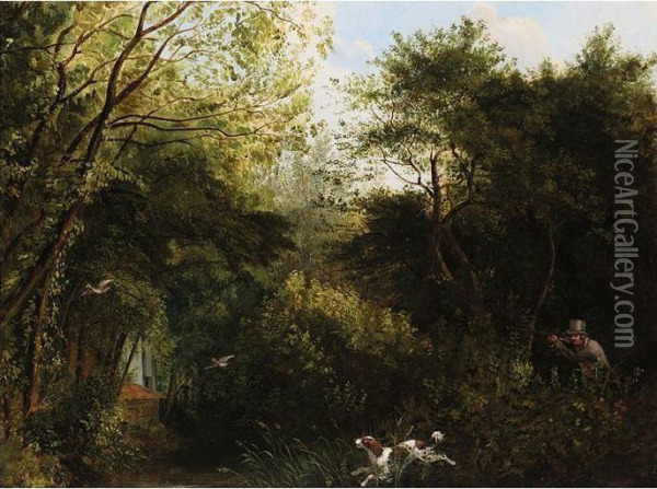 A Gentleman Shooting Woodcock In A Wood Oil Painting - William Jones
