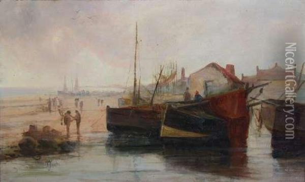 A Busy Harbour Scene Oil Painting - John Jack