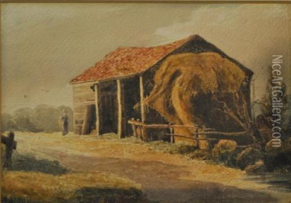 A Barn Oil Painting - Peter de Wint