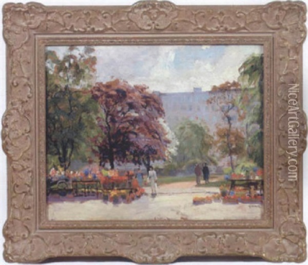 Blomsterforsaljare, Gustav Adolfs Torg, Malmo Oil Painting - Axel Kleimer