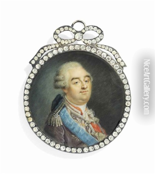 Louis Xvi (1754-1793), King Of France, In Silver-embroidered Lavender-coloured Velvet Uniform With Silver Epaulettes And White Lace Jabot Oil Painting - Antoine-Joseph Helant