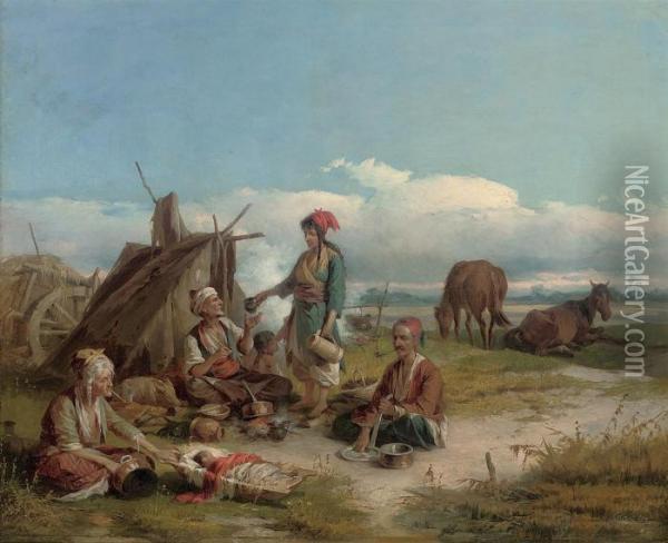 Refreshment At The Encampment Oil Painting - Gyorgy the Elder Vastagh