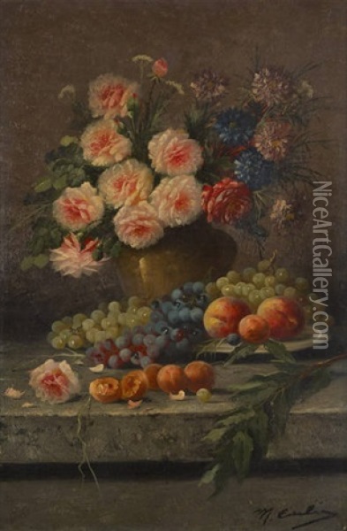 Composition Aux Roses Et Raisins Oil Painting - Max Carlier