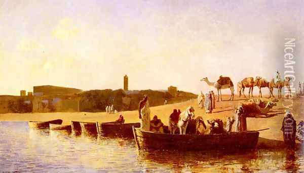 At The River Crossing Oil Painting - Edwin Lord Weeks