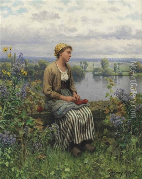 Normandy Girl Oil Painting - Daniel Ridgway Knight