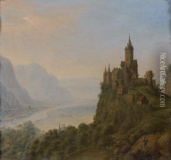 Paysage Panoramique De La Vallee Du Rhin Avec Un Chateau Oil Painting - Jan Griffier I