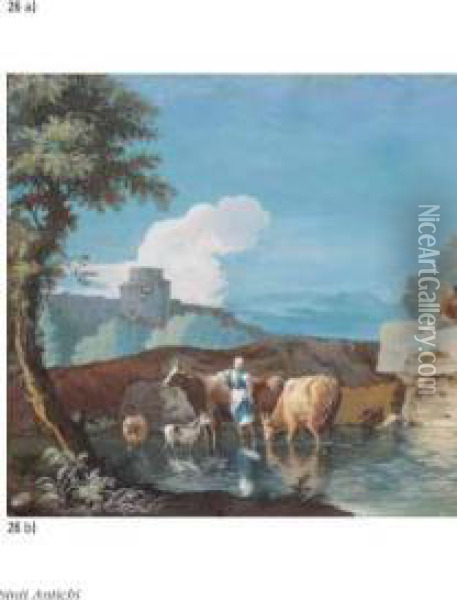 Paesaggio Invernale Con Viandanti Oil Painting - Domenico Pecchio