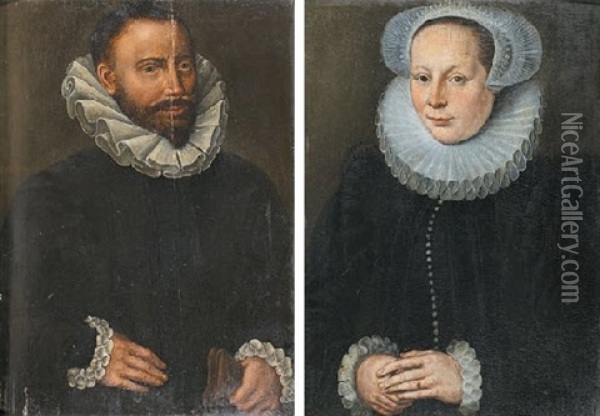Portrait De Salomon Demeezmaker (+ Portrait De Barbe De Verbrugge, Son Epouse; Pair) Oil Painting - Adriaen Thomasz Key