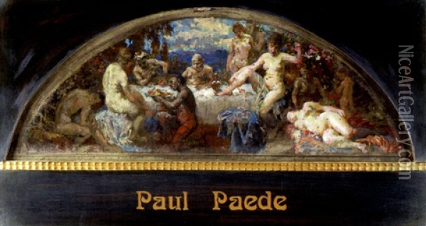 Gesellschaft Am Tisch Vor Tiefer Landschaft Oil Painting - Paul Paede