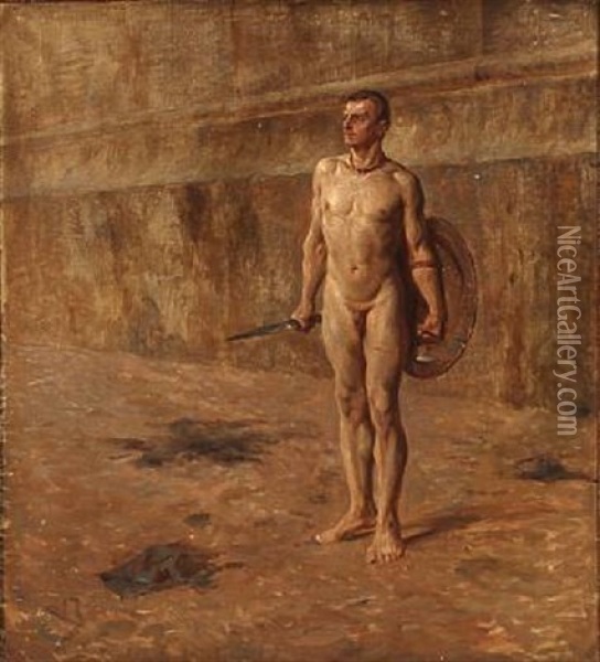 A Gladiator In An Arena Oil Painting - Valdemar Henrik Nicolaj Irminger