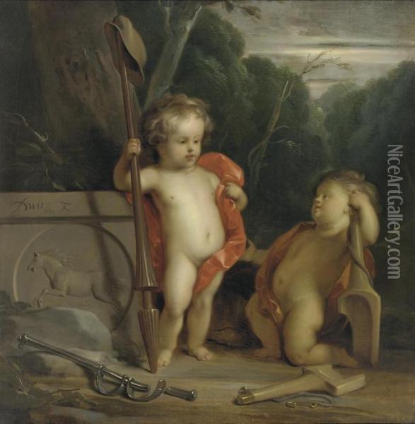 Putti With Symbols Of Strength And Obedience Oil Painting - Jacob de Wit