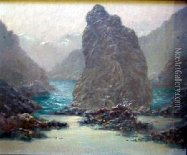 Rocky Shoreline Oil Painting - Garstin Cox