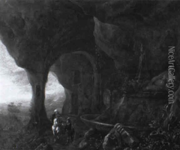 Geheimnisvolle Grotte Mit Hohen Felsvorspr_ngen Oil Painting - Abraham van Cuylenborch