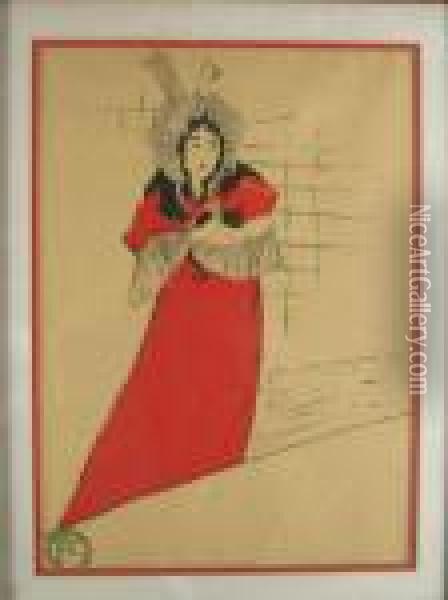 Woman In Red Dress With Cat Oil Painting - Henri De Toulouse-Lautrec