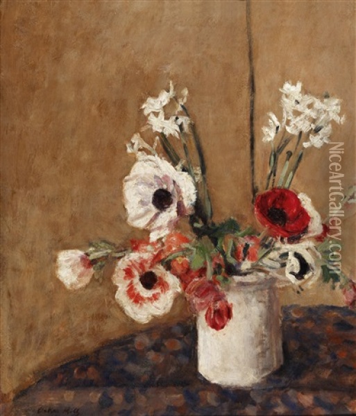 Vase Mit Blumen Oil Painting - Oskar Moll