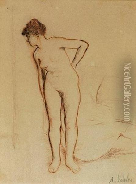 Nu, Buste Penche, Tete De Profil Gauche, Circa 1895 Oil Painting - Suzanne Valadon