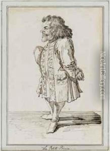Le Petit Prince: Portrait 
Caricature Of A Man, Wearing A Frock Coatand Holding A Tricorn Hat Under
 His Arm Oil Painting - Pier Leone Ghezzi