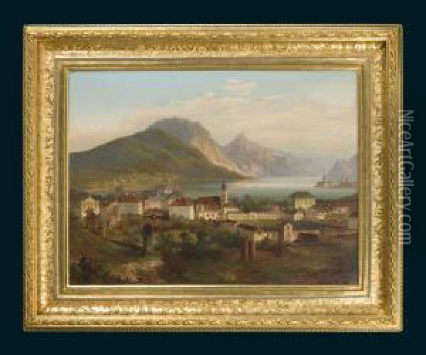 Romantische Ansicht Mit Dem Seeschloss Ort, Eines Der Oil Painting - J. Wilhelm Jankowski