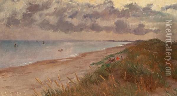 Skagen Beach On A Cloudy Day Oil Painting - Laurits Regner Tuxen
