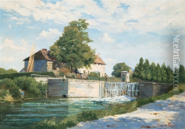 Angler An Der Schleuse (landschaft Bei Pont-aven) Oil Painting - Jacinthe Pozier