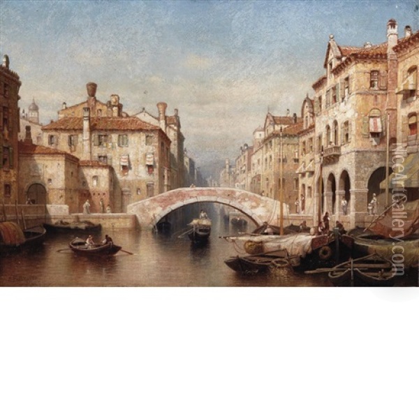 Venetian Canal Oil Painting - Andrew Fisher Bunner